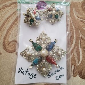 Vintage Sarah Coventry Clip On Earrings & Bonus Pin Pendant Brooch